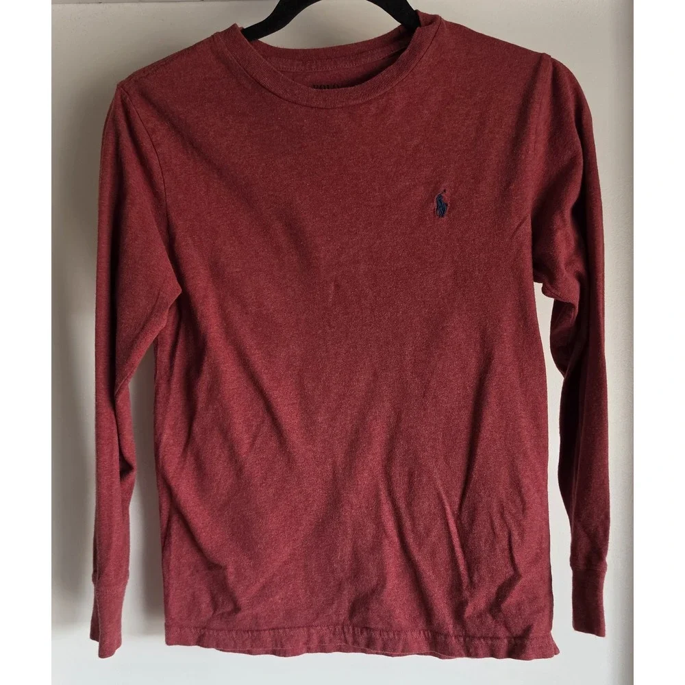 Polo Ralph Lauren Kids Long Sleeve T-Shirt M 10-12 Red Solid Crew Neck Classic